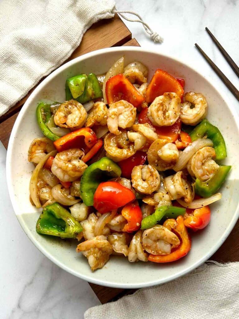 Spicy Black Pepper Rock Shrimp Stir-Fry 