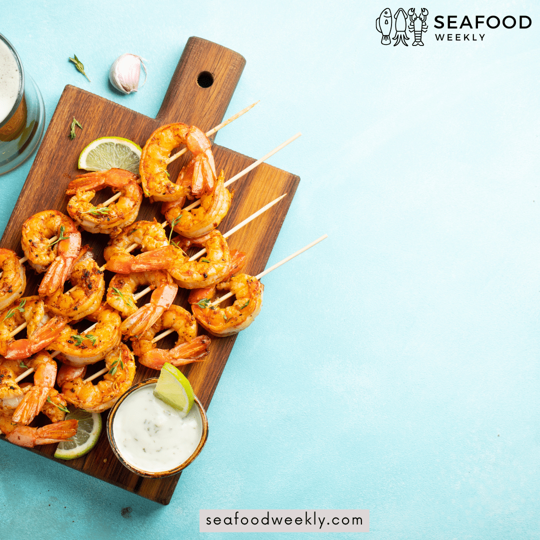 rock shrimps skewers served in a plate