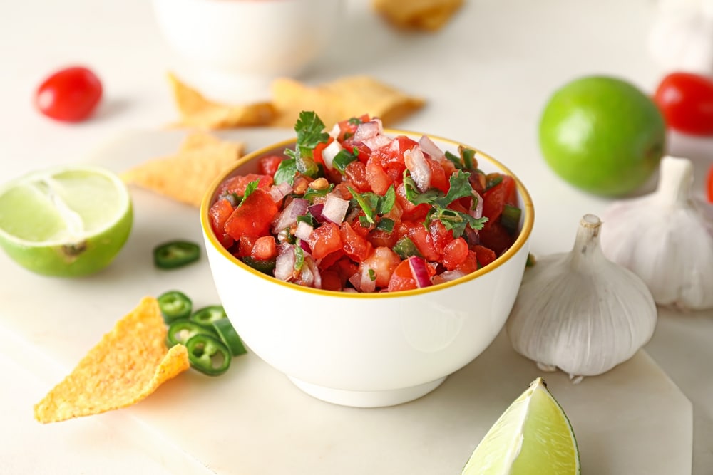 A view of a bowl of salsa