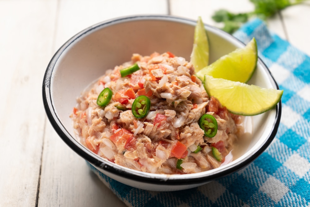 A view of a chopped tuna ceviche