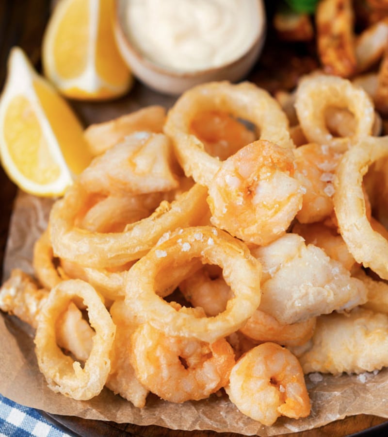 A view of crispy fried fritto misto rings