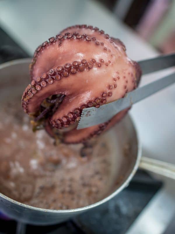 A view of octopus about to be fried in oil