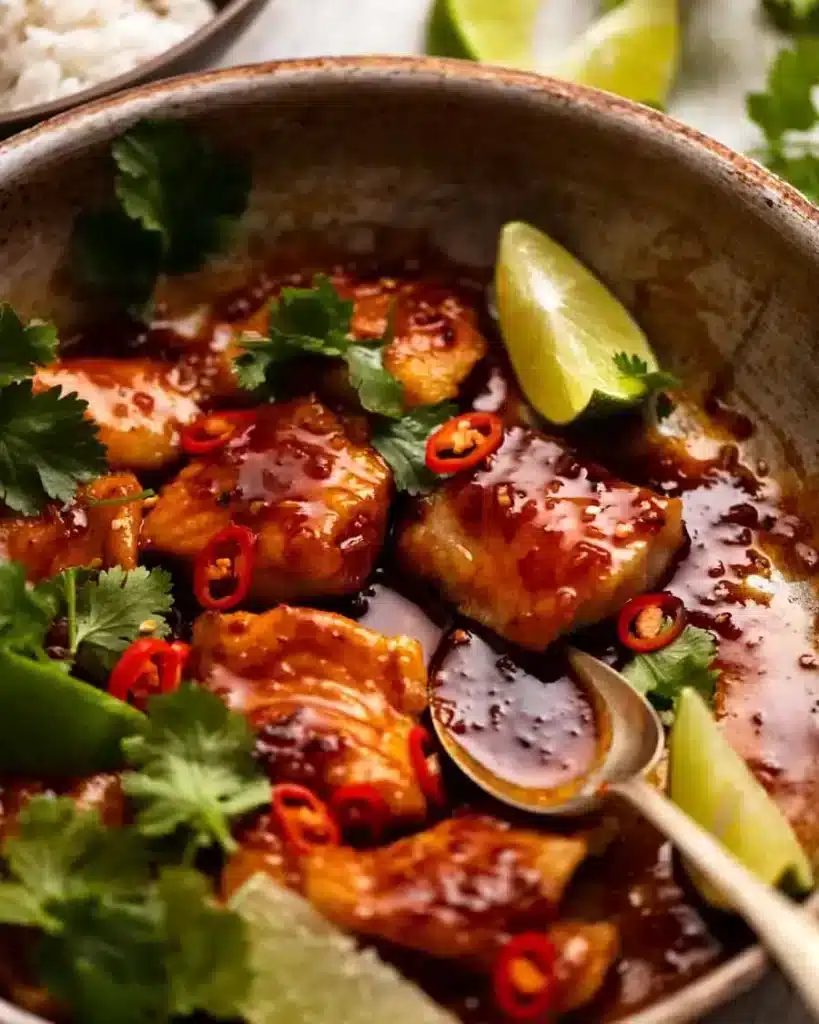 A view of spicy fish meat with lemon