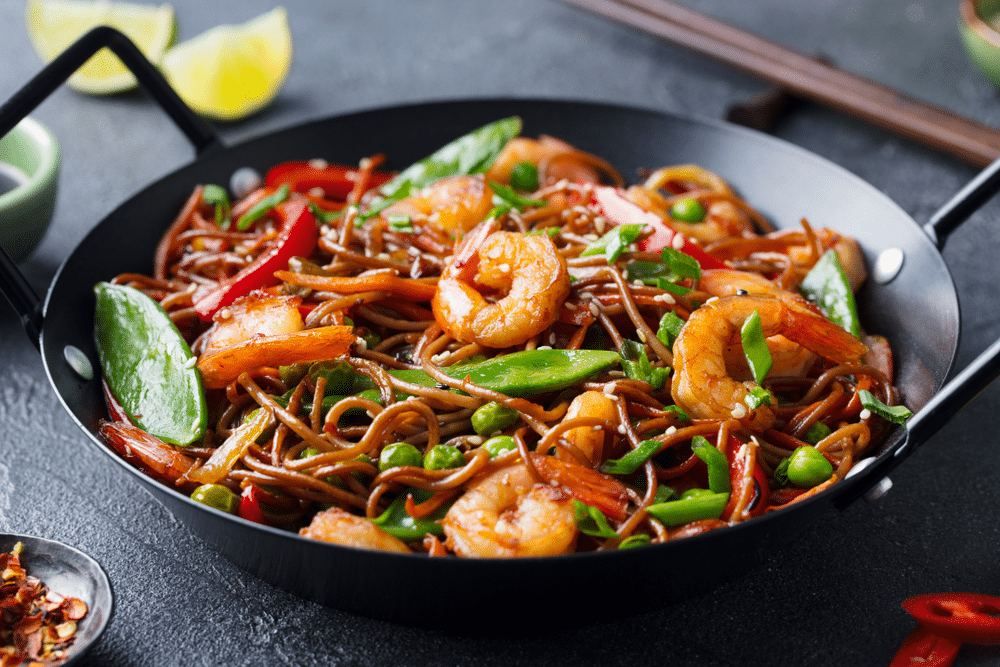 A view of the fried shrimp noodles