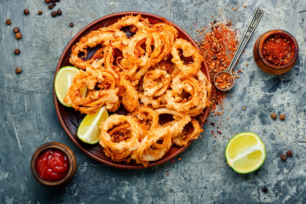 An overhead view of a fried calamari