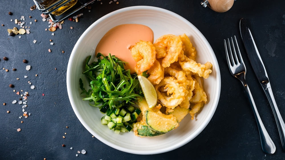 An overhead view of a plate of fritto misto