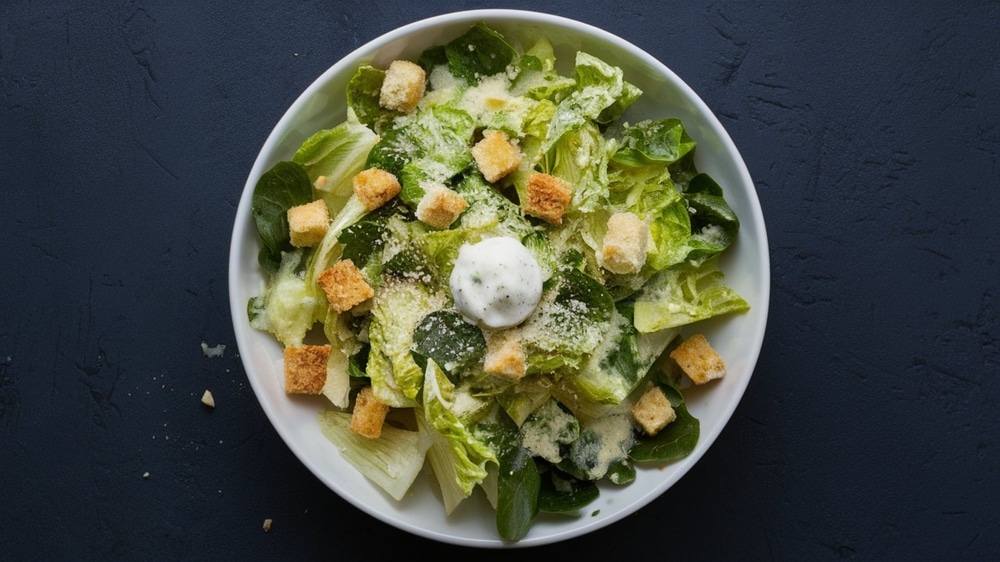 Caesar Salad: Classic salad with romaine lettuce, croutons, Parmesan, and Caesar dressing.