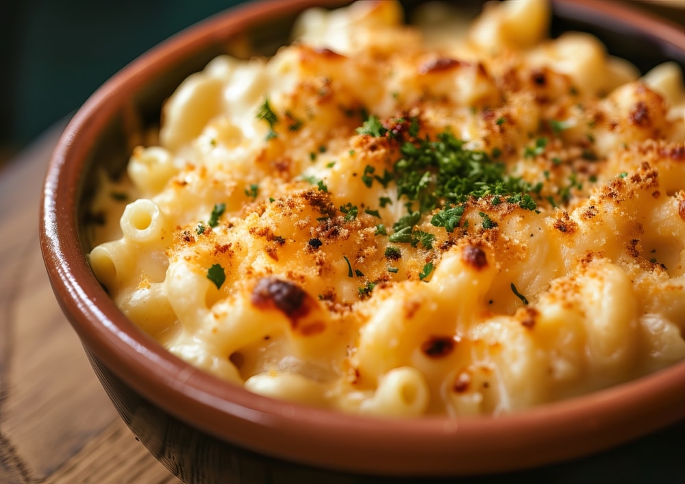 Creamy Macaroni And Cheese Served In A Rustic Bowl Highlighted