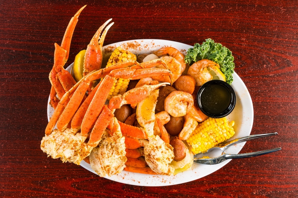 Steamed Crab Legs Shrimp And Vegetables