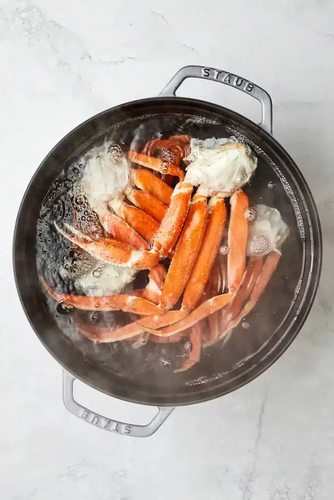 crab legs in a skillet