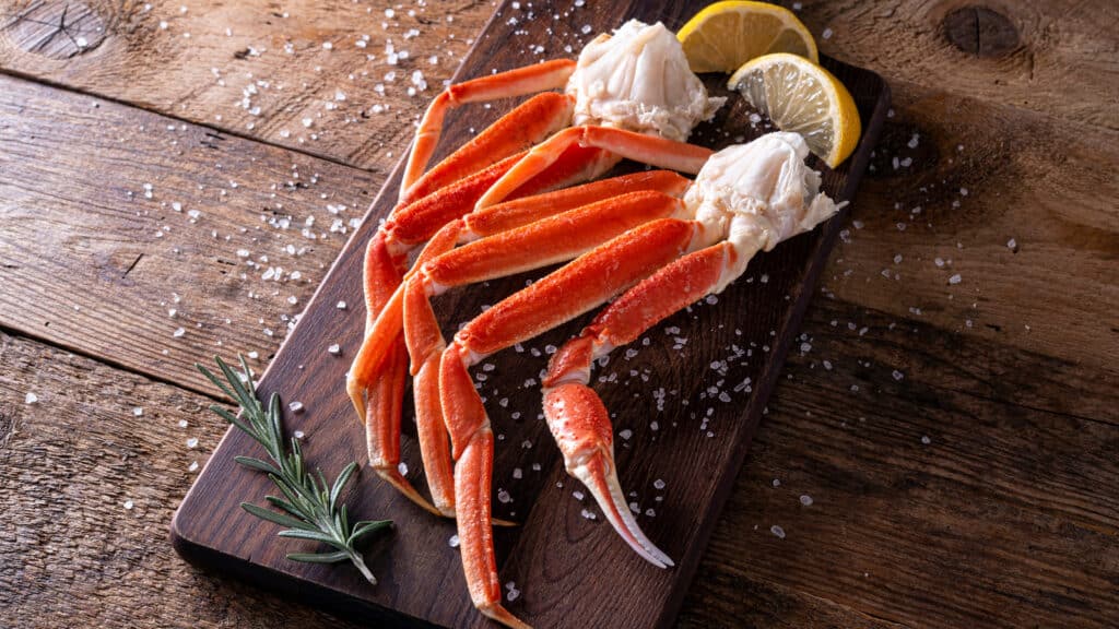 Delicious Snow Crab Leg Clusters On A Rustic Wood Table