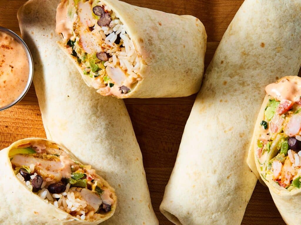 zoomed in view of shrimp burritos