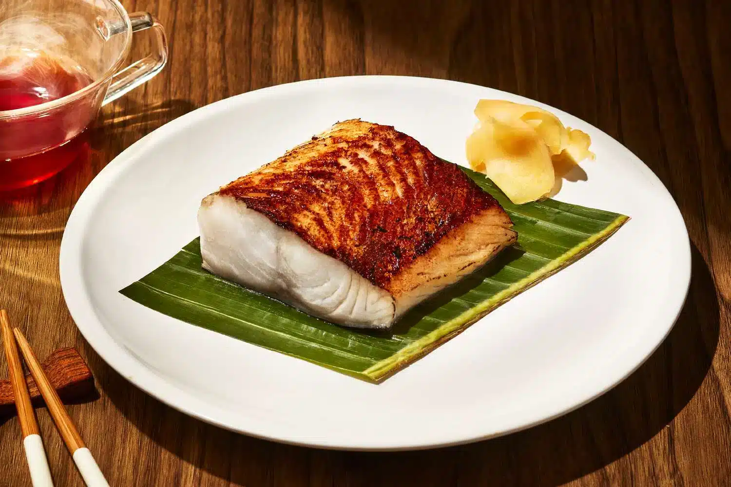 Black Cod with Miso serve on banana leaf