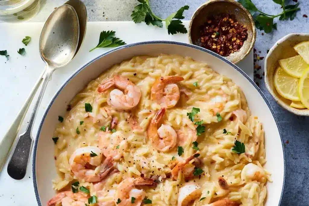 creamy shrimp scampi with orzo