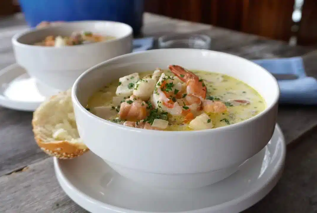 bowl of creamy seafood chowder