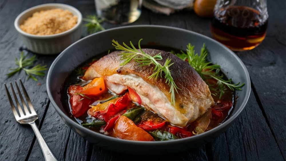 Baked Porgy With Peppers And Brandy: Succulent Porgy Baked With