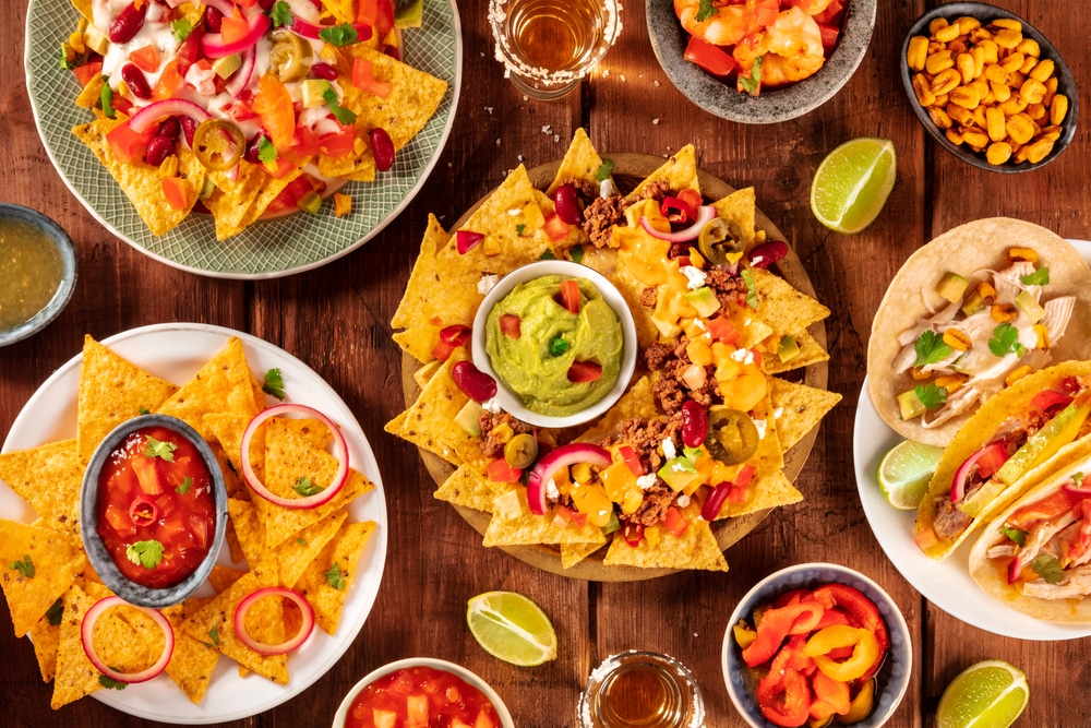 Mexican Food Variety Shot From The Top On A Rustic