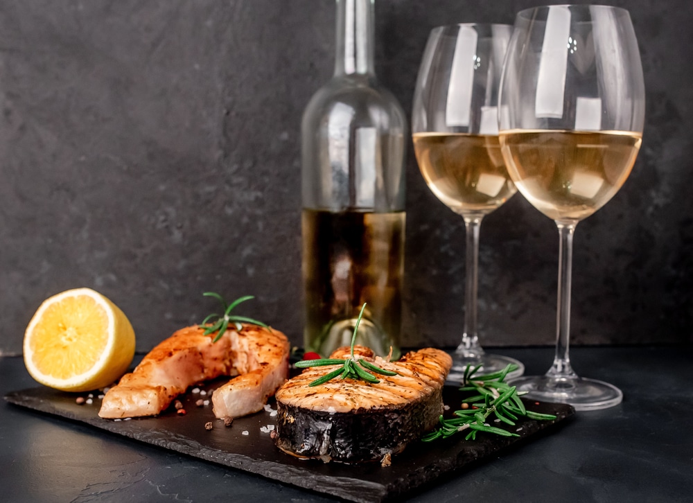 Dinner For Two Salmon Steaks A Bottle Of White Wine