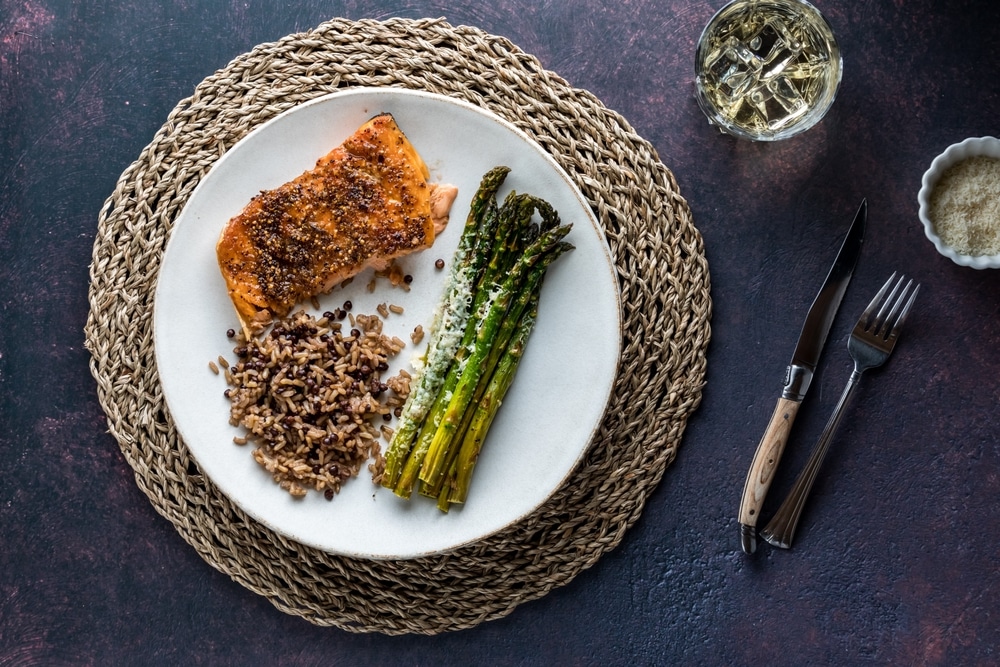 Cooked Salmon With Parmesan Asparagus And A Side Of Quinoa