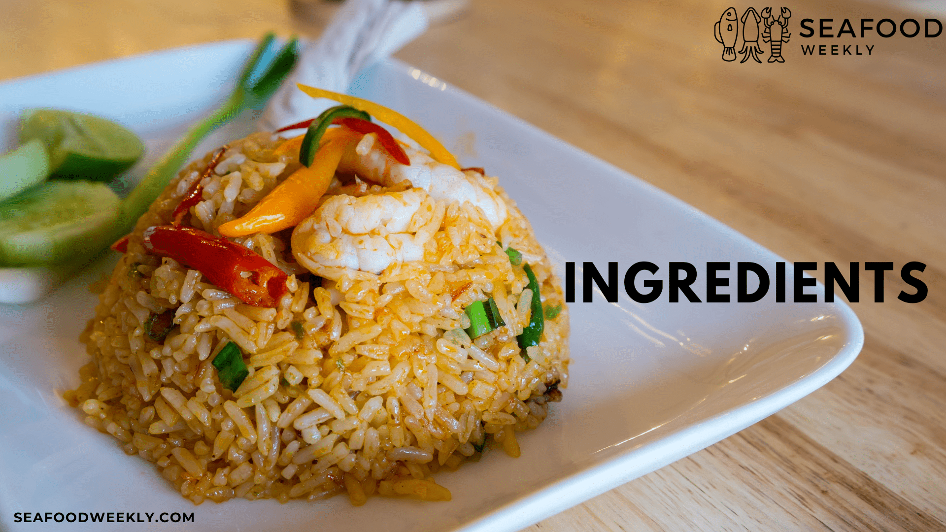 a rice bowl serve in a plate with seafood