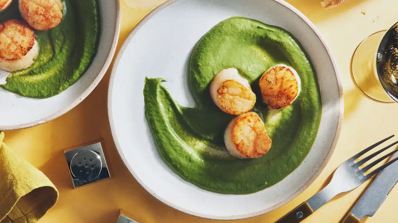 Seared Scallops with Green Curry & Spinach Seared Scallops with Green Curry & Spinach